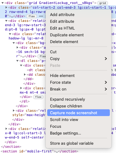 Select the capture node screenshot option